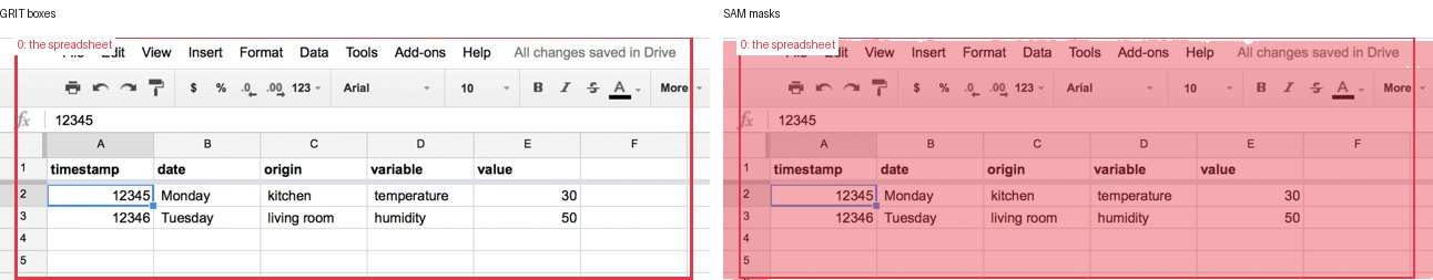 GRIT boxes and SAM masks